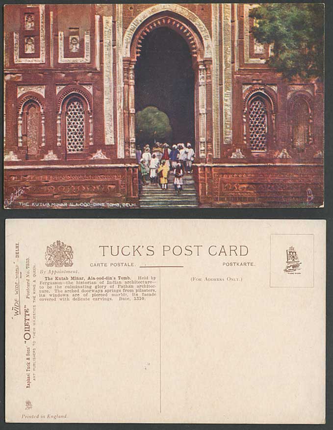India Old Tuck's Oilette Postcard The Kutub Minar Ala-ood-dins Tomb Delhi, Steps