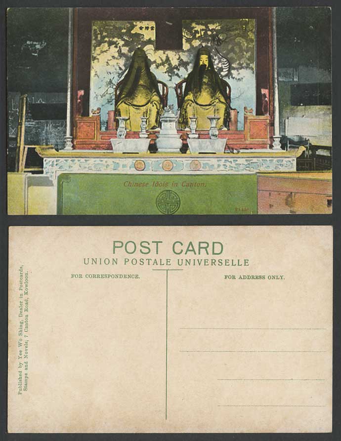 Hong Kong China Old Color Postcard Chinese Idols in Canton Daoist Temple Statues