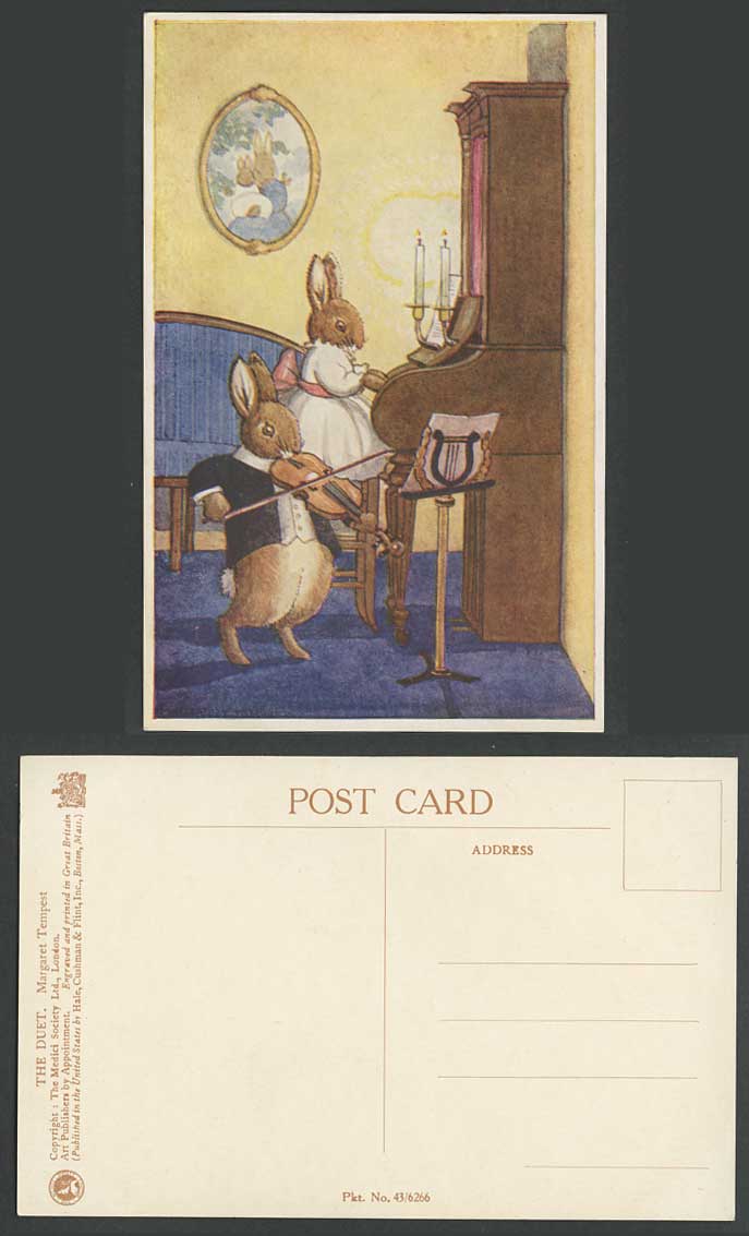 Margaret Tempest Old Postcard THE DUET Musicians Piano Violin Squirrel Squirrels