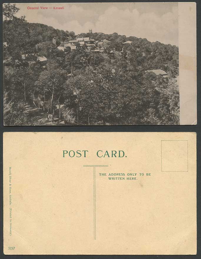 India Old Postcard General View Kasauli Hills Mountains Panorama Coolies Street