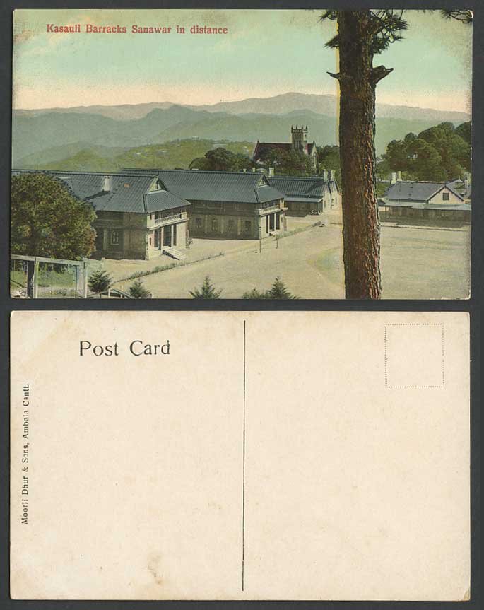 India Old Colour Postcard Kasauli Barracks, Sanawar in distance Military Barrack