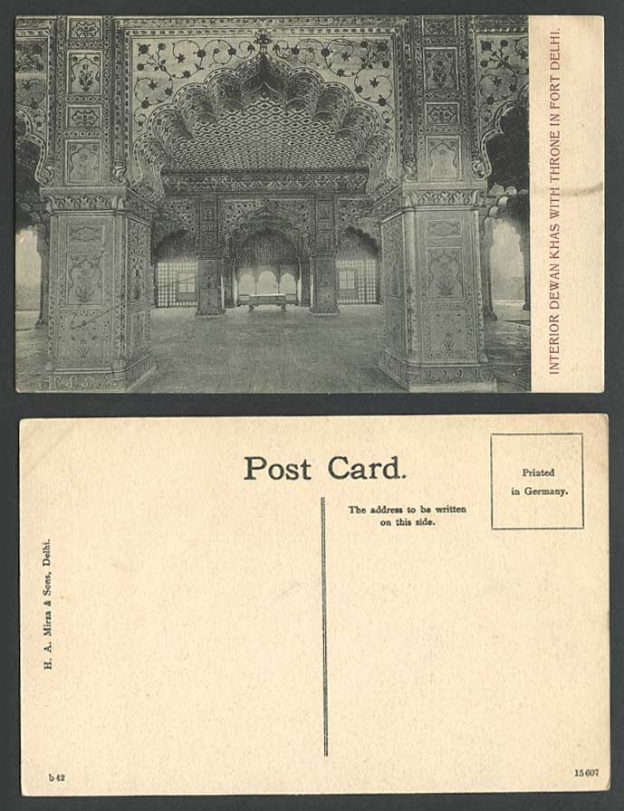 India Old Postcard Interior of DEWAN KHAS with THRONE in Fort Delhi - H.A. Mirza
