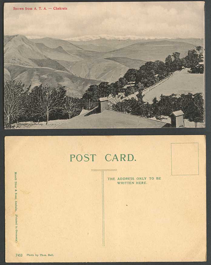 India Old Postcard Snows from A.T.A. Chakrata Snowy Mountains Photo by Thos Bell