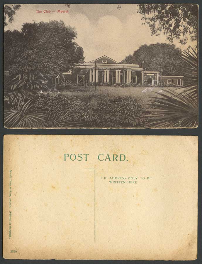 India Old Postcard The Wheeler Weeler Club Building Meerut Meerutt Moorli Dhur &
