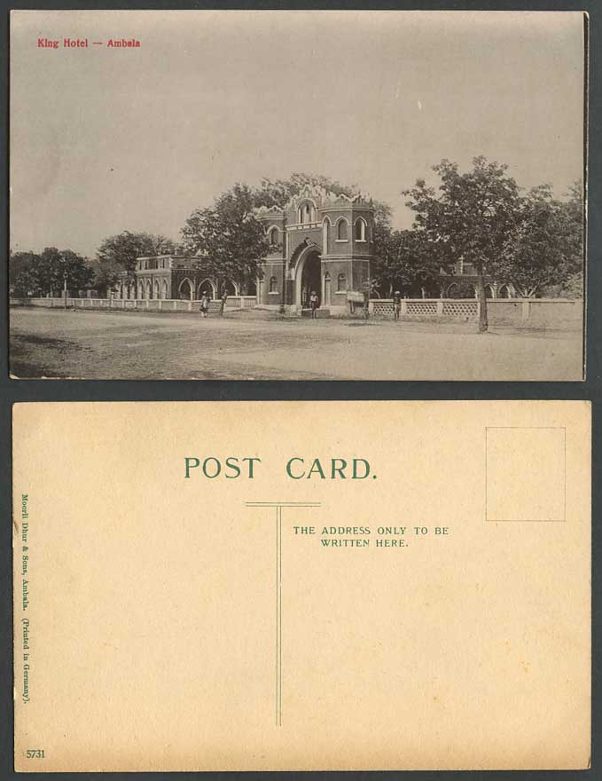 India Old Postcard King's King Hotel Ambala, Entrance Gate Street Scene, Natives