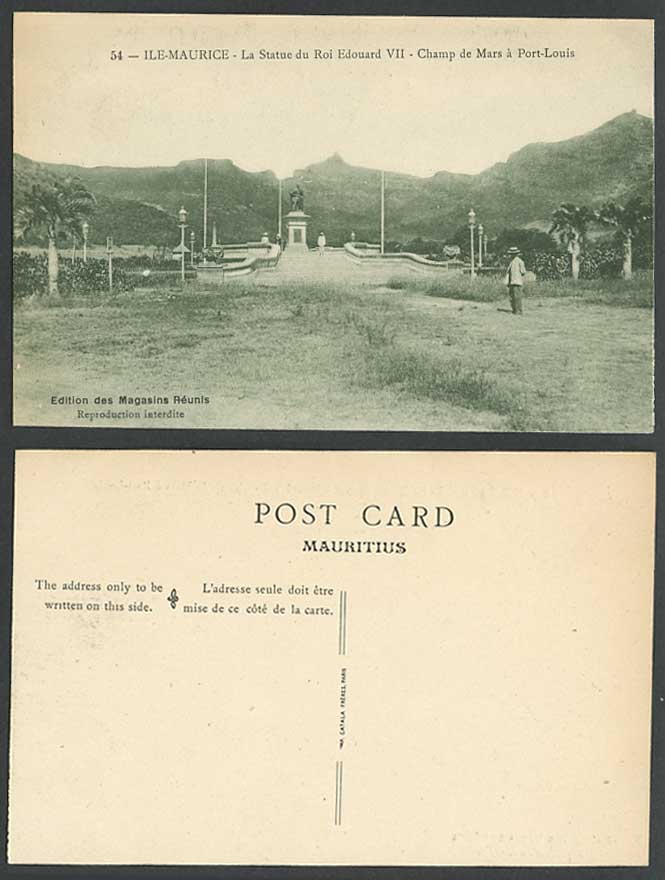 Mauritius Old Postcard Port Louis Roi Edouard King Edward 7 Statue Champ de Mars