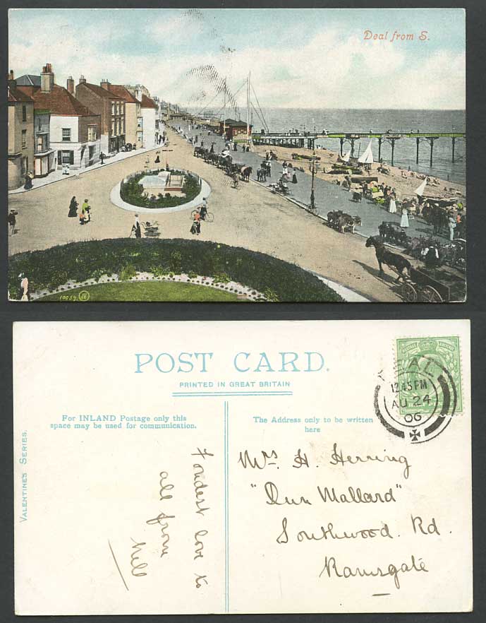 DEAL from S. South Kent 1906 Old Postcard Street Scene Pier Horse Donkey Bicycle