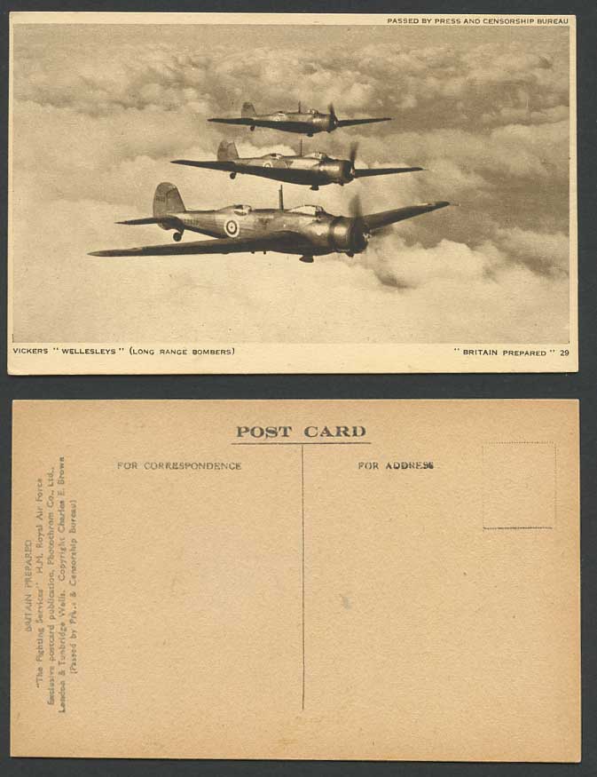 Vickers Wellesleys Long Range Bombers Warplanes H M Royal Air Force Old Postcard