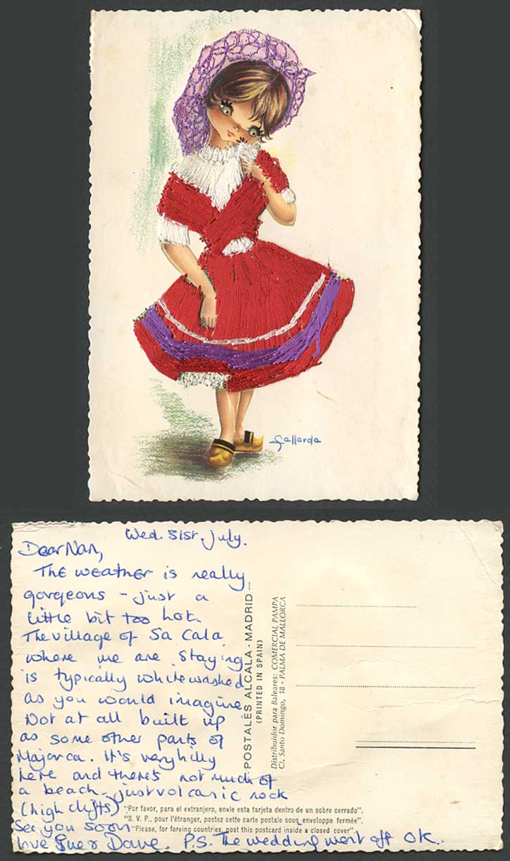 Spain Silk Embroidered Dress, Novelty, Costumes Girl Woman Fellerde Old Postcard