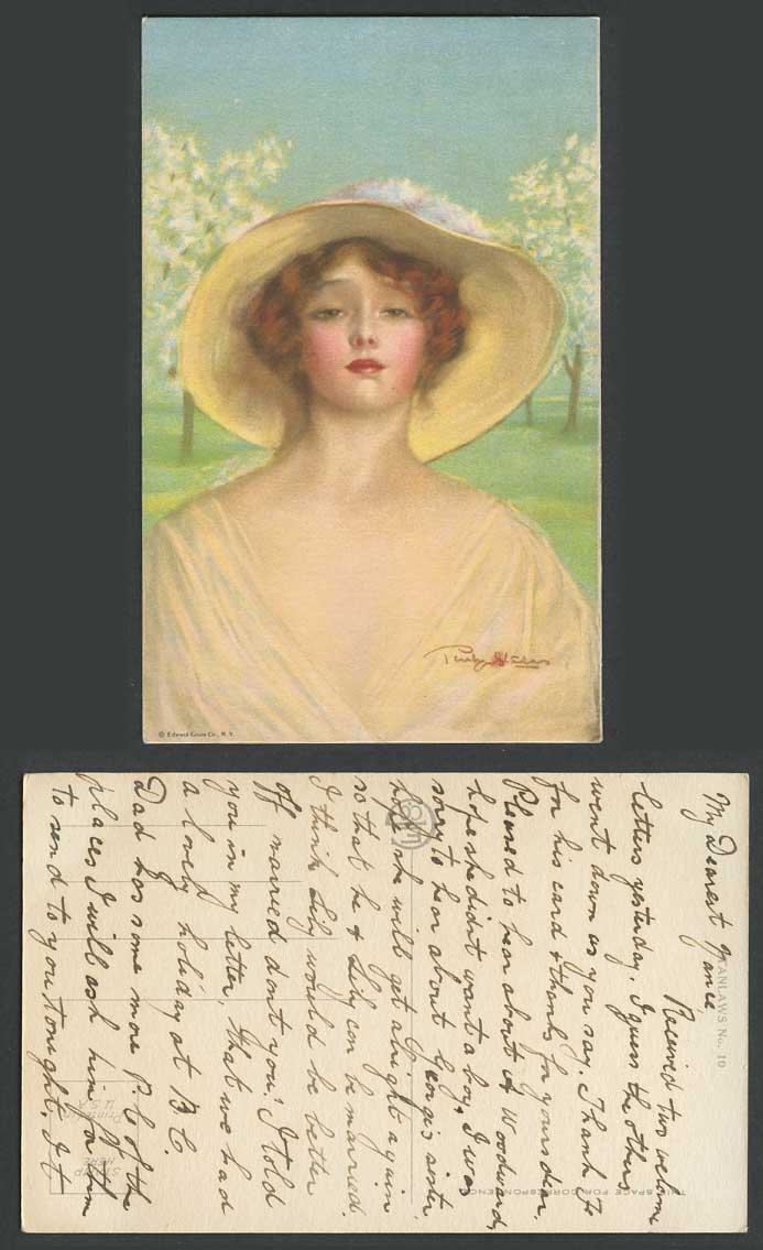 Artist Signed Old ART Postcard Glamour Lady Glamourous Woman Hat, Stanlaws No.10
