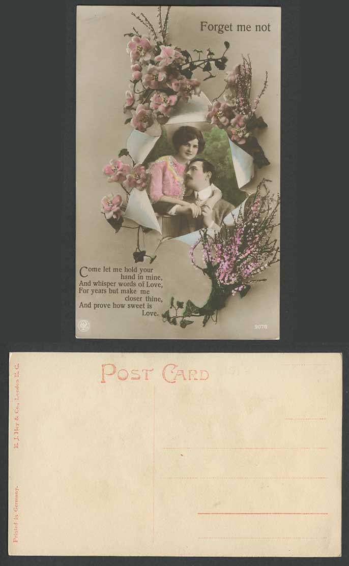 Romance Glamour Lady Woman and Man Forget Me Not Flowers Old Real Photo Postcard