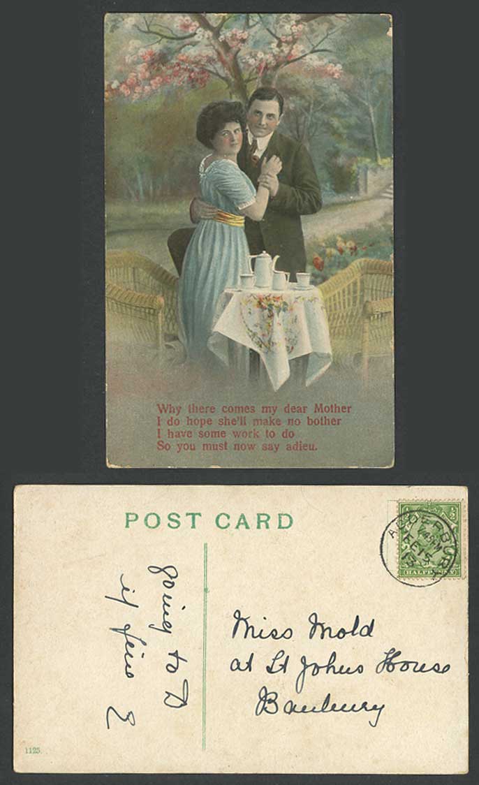 Glamour Lady Woman Man Romance, I have work You must say adieu 1913 Old Postcard