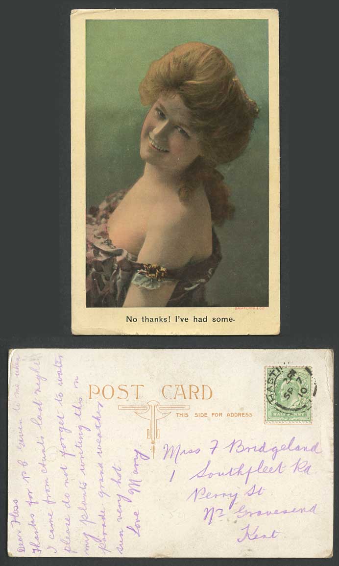 Glamour Lady Glamourous Woman, Smile, No Thanks! I've had some 1910 Old Postcard