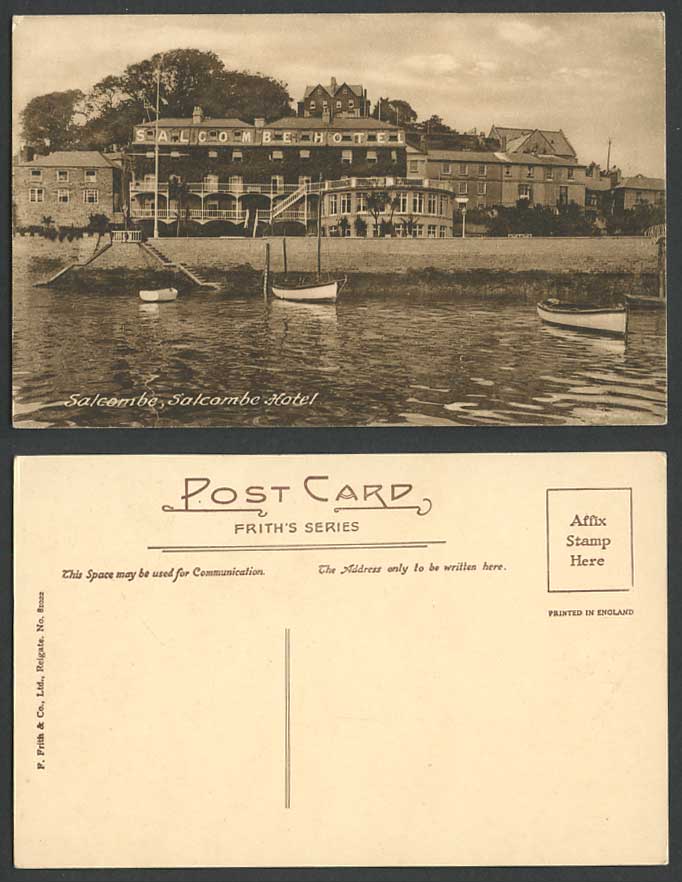 Salcombe Hotel, Devon, Salcombe, Harbour Boats Old Postcard Frith's Series 81022