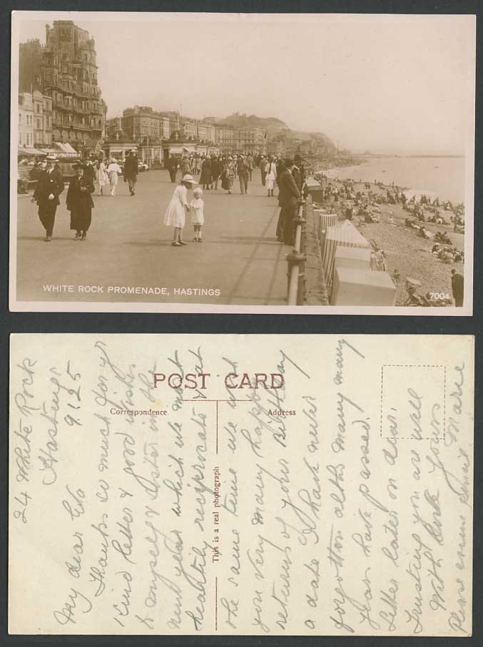 Hastings White Rock Promenade Beach Sussex 1925 Old Real Photo Postcard Girl Boy