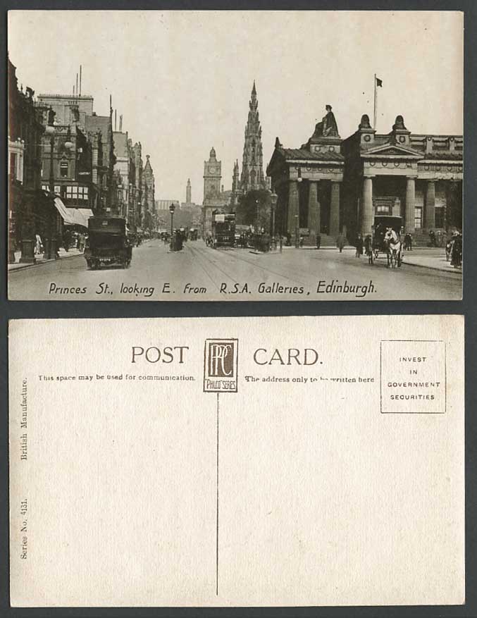 Edinburgh Old Postcard Princes St Street Looking East from R.S.A. Galleries TRAM
