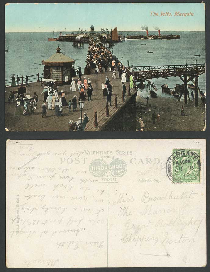 Margate The Jetty 1910 Old Colour Postcard Paddle Steamer Steam Ship Boats, Kent