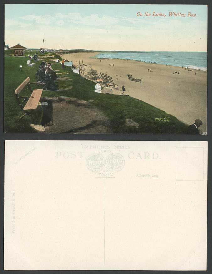 Whitley Bay ON THE LINKS Northumberland Beach Sands Panorama Old Colour Postcard