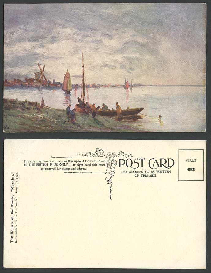 Artist Signed Windmill The Return of Boats Morning Old Colour Postcard Art Drawn