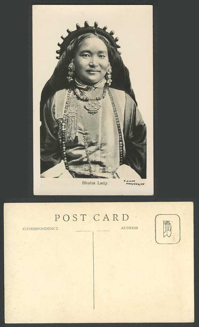 TIBET China Old Real Photo Postcard Bhutia Lady Native Tibetan Woman, Darjeeling