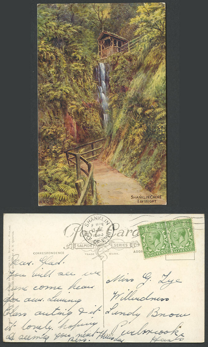 A.R. Quinton 1933 Old Postcard SHANKLIN CHINE Waterfall Fall Isle of Wight 2262