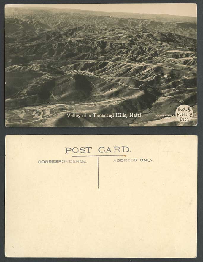 South Africa Valley of A Thousand Hills Natal, Mountains Old Real Photo Postcard