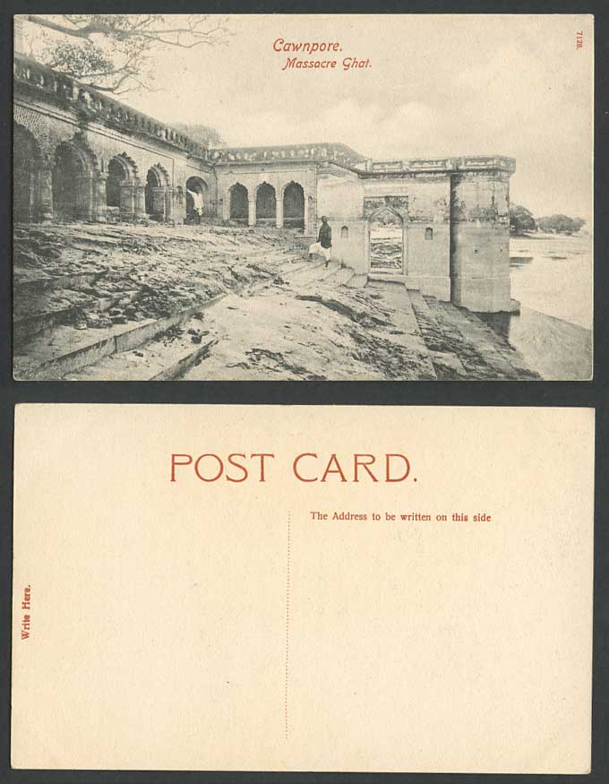 India Old Postcard Massacre Ghat Cawnpore Kanpur River Scene Steps & Native Men