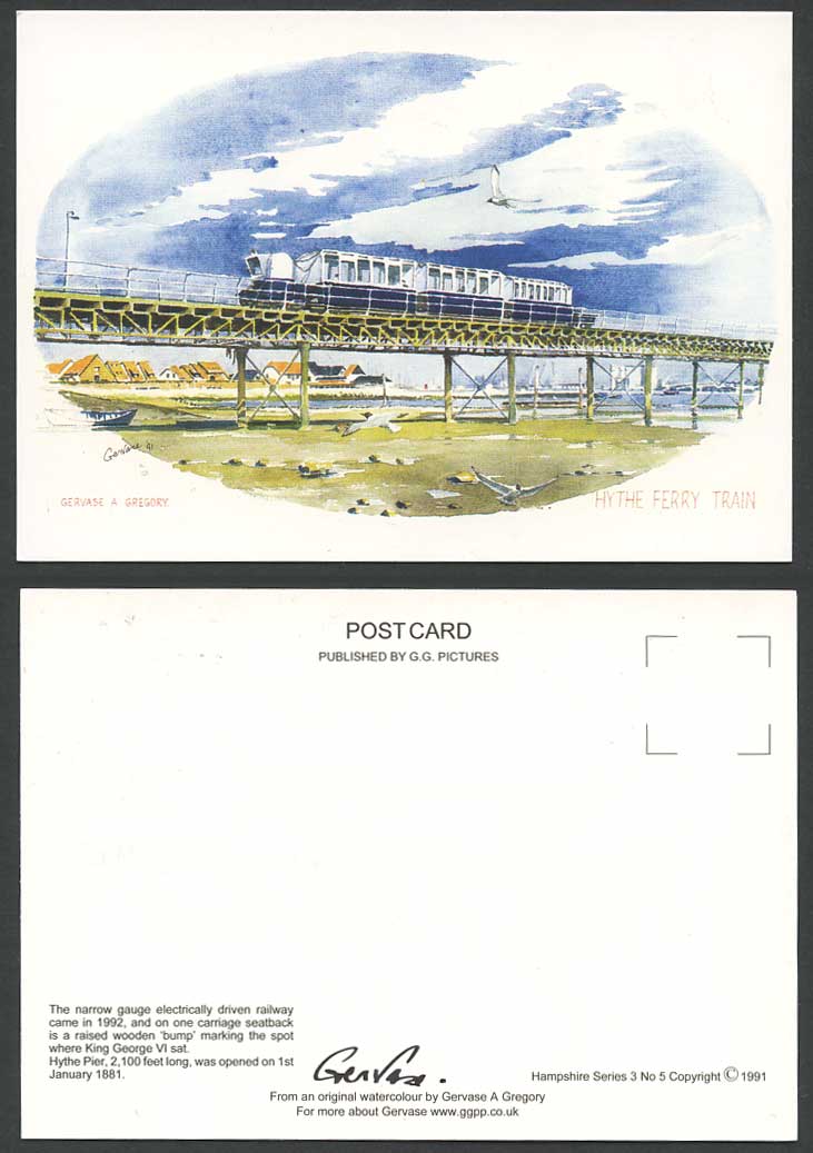 Gervase A. Gregory Artist Signed, Hythe Pier Ferry Train Railway Bridge Postcard