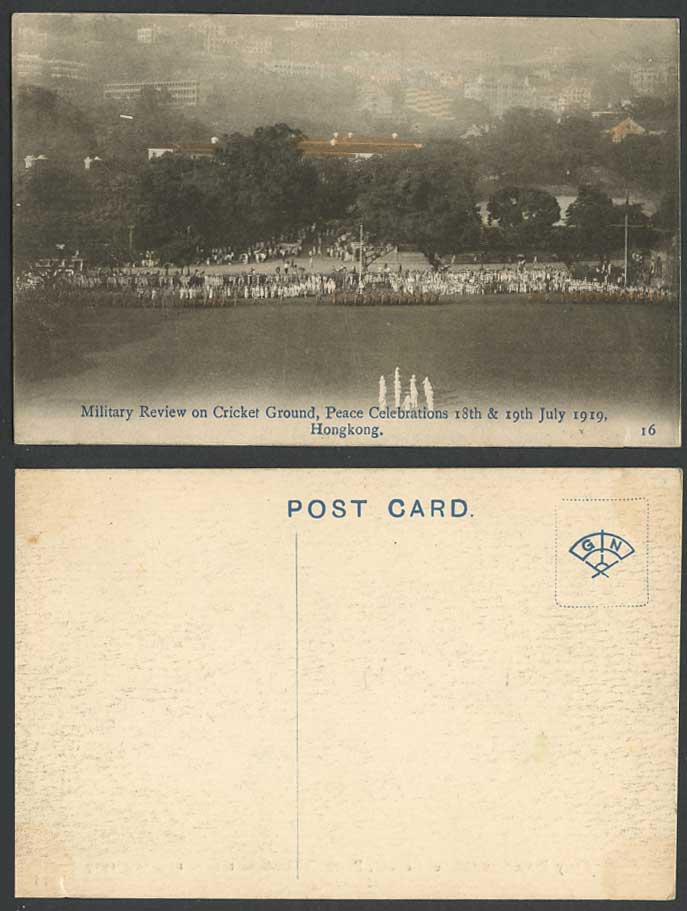 Hong Kong Cricket Ground Military Review Peace Celebrations 1919 Old HT Postcard