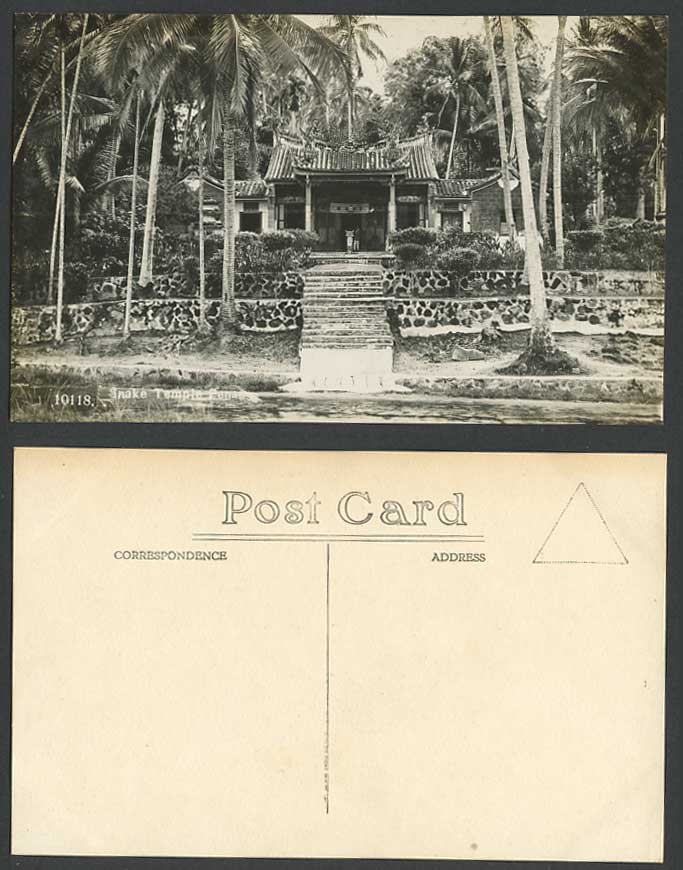Penang Old Real Photo Postcard Snake Temple Entrance Sungai Sungei Kluang Steps