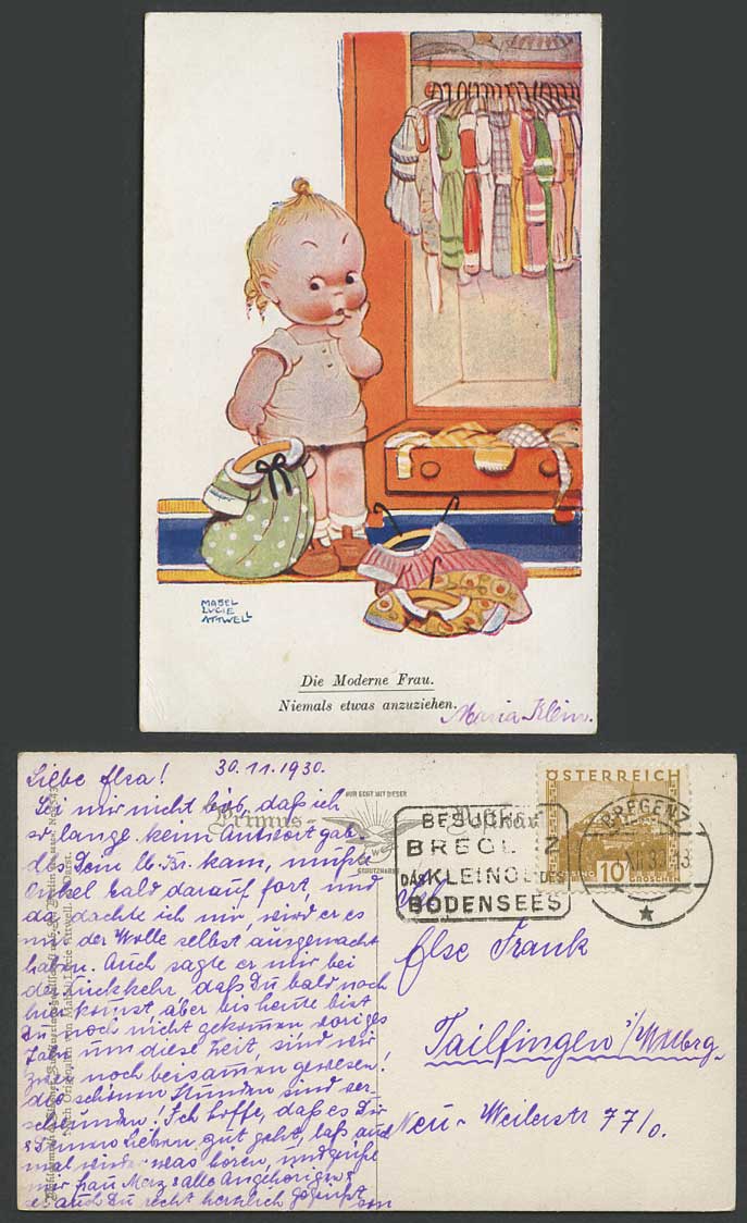 MABEL LUCIE ATTWELL Austria 1930 Old Postcard Girl Wardrobe Dresses Clothes 2543