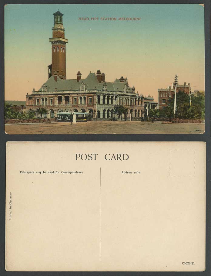 Australia Old Postcard Head Fire Station Melbourne Tram Tramway Street Scene Vic