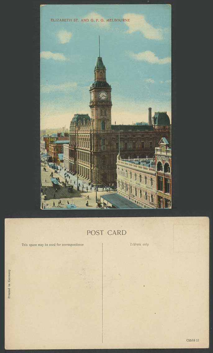 Australia Old Postcard Melbourne Elizabeth Street G.P.O General Post Office TRAM