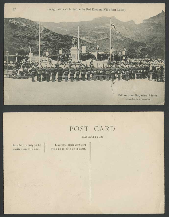 Mauritius Old Postcard Port Louis, Inauguration King Edward VII Statue, Soldiers