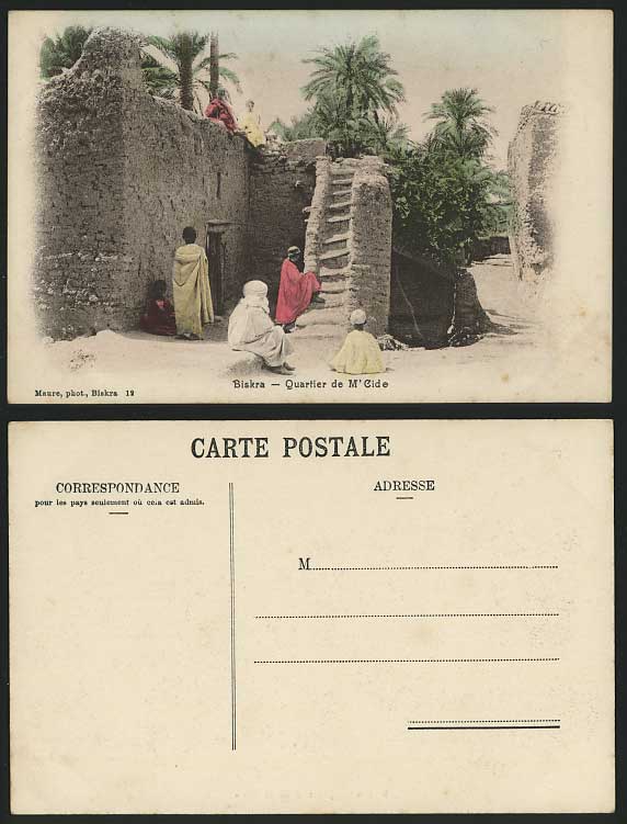 Algeria Biskra Quartier M'Cide Old Hand Tinted Postcard