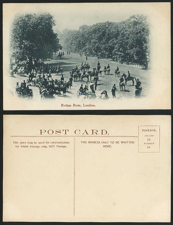 London Old Postcard Hyde Park ROTTEN ROW & Horse Riders