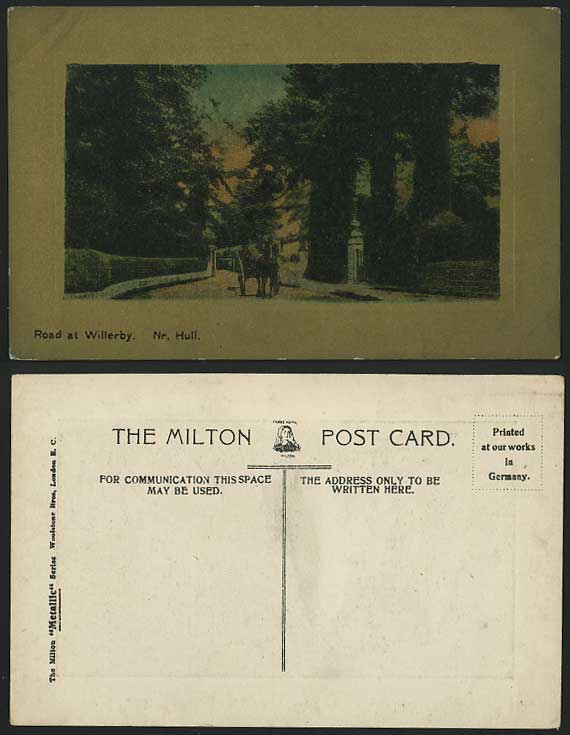 Yorkshire Old Postcard Road at WILLERBY HULL Horse Cart