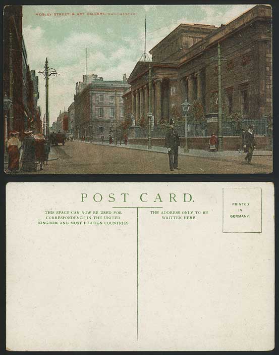 Manchester Old Postcard Mosley Street Scene Art Gallery