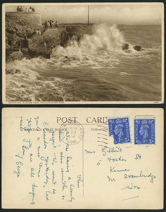 WESTON-SUPER-MARE Anchor Head & Rough Sea 1952 Postcard