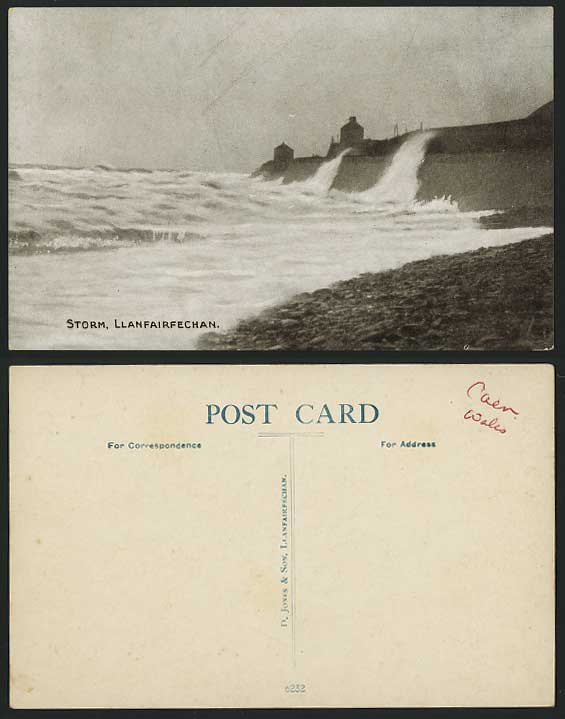 LLANFAIRFECHAN Conwy Wales Old Postcard Storm ROUGH SEA