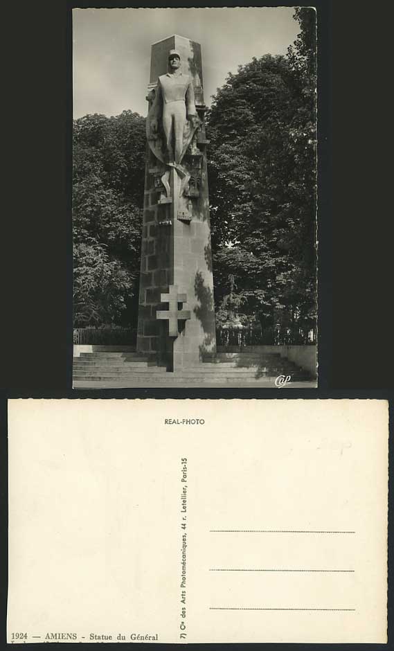 France AMIENS Statue du General Old Real Photo Postcard