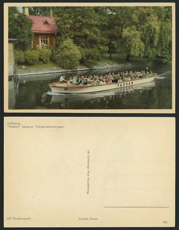 Gothenburg Old Postcard PADDAN Boat Tradgardsforeningen