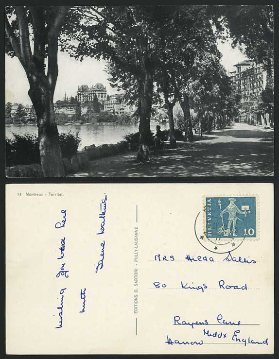 Switzerland 1962 Postcard TERRITET MONTREUX Street Lake