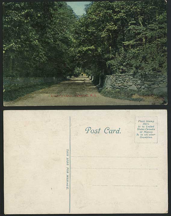 USA Old Postcard LOVER'S LANE Newport Rhode Island R.I.