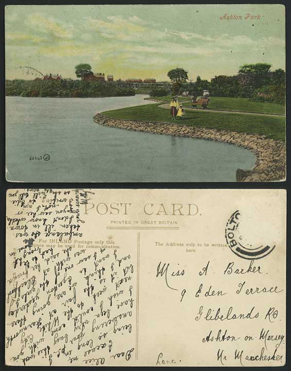 Ashton Park, Bolton Blackburn River Scene Panorama Girls Lancashire Old Postcard
