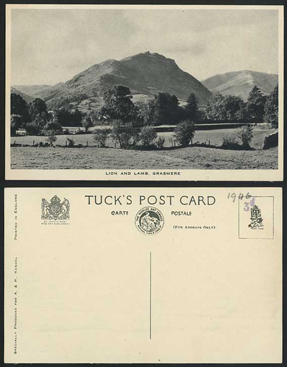 GRASMERE LION and LAMB Mountains 1946 Old Tuck Postcard