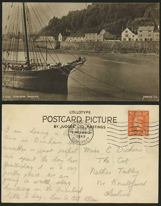 MINEHEAD HARBOUR Somerset 1949 Old Judges Postcard Boat