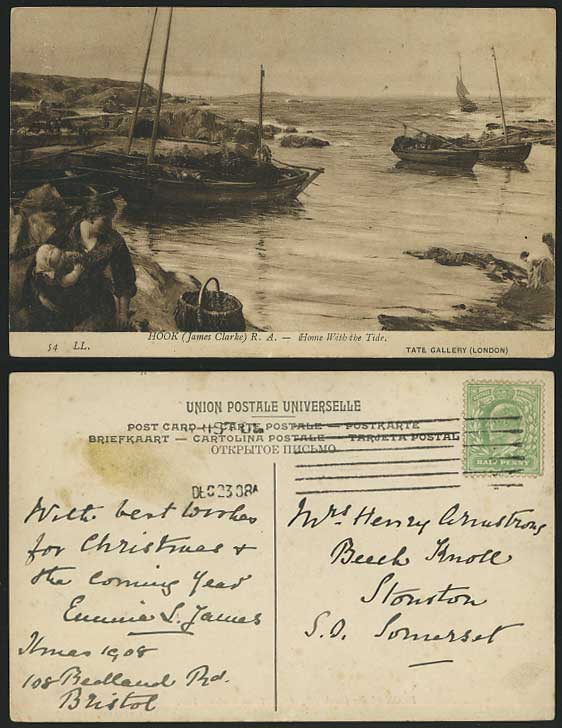 HOOK James Clark Home with the Tide Boats 1908 Postcard