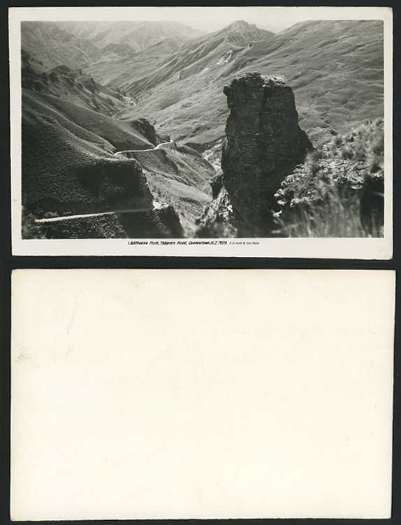 Queenstown Old Postcard Skippers Road & Lighthouse Rock