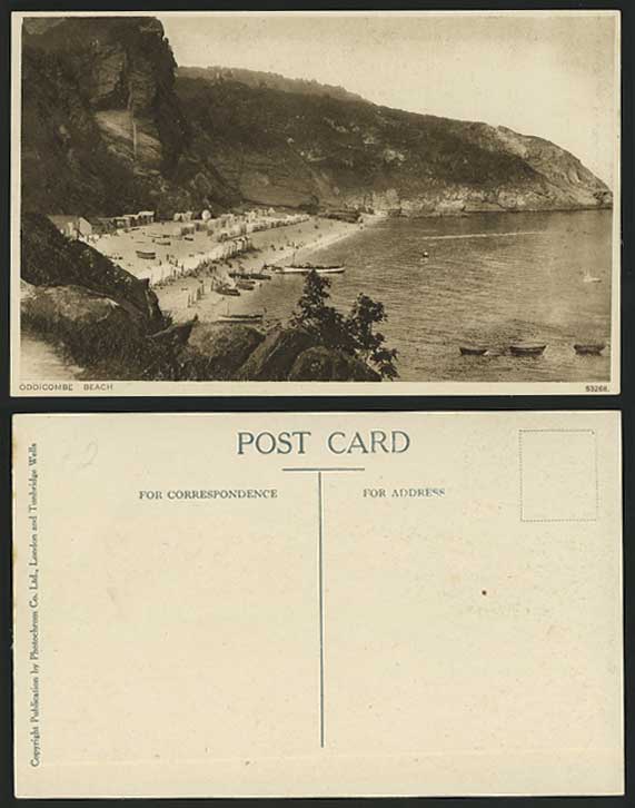 Torquay Old Postcard Oddicombe Beach Huts Cliffs Boats